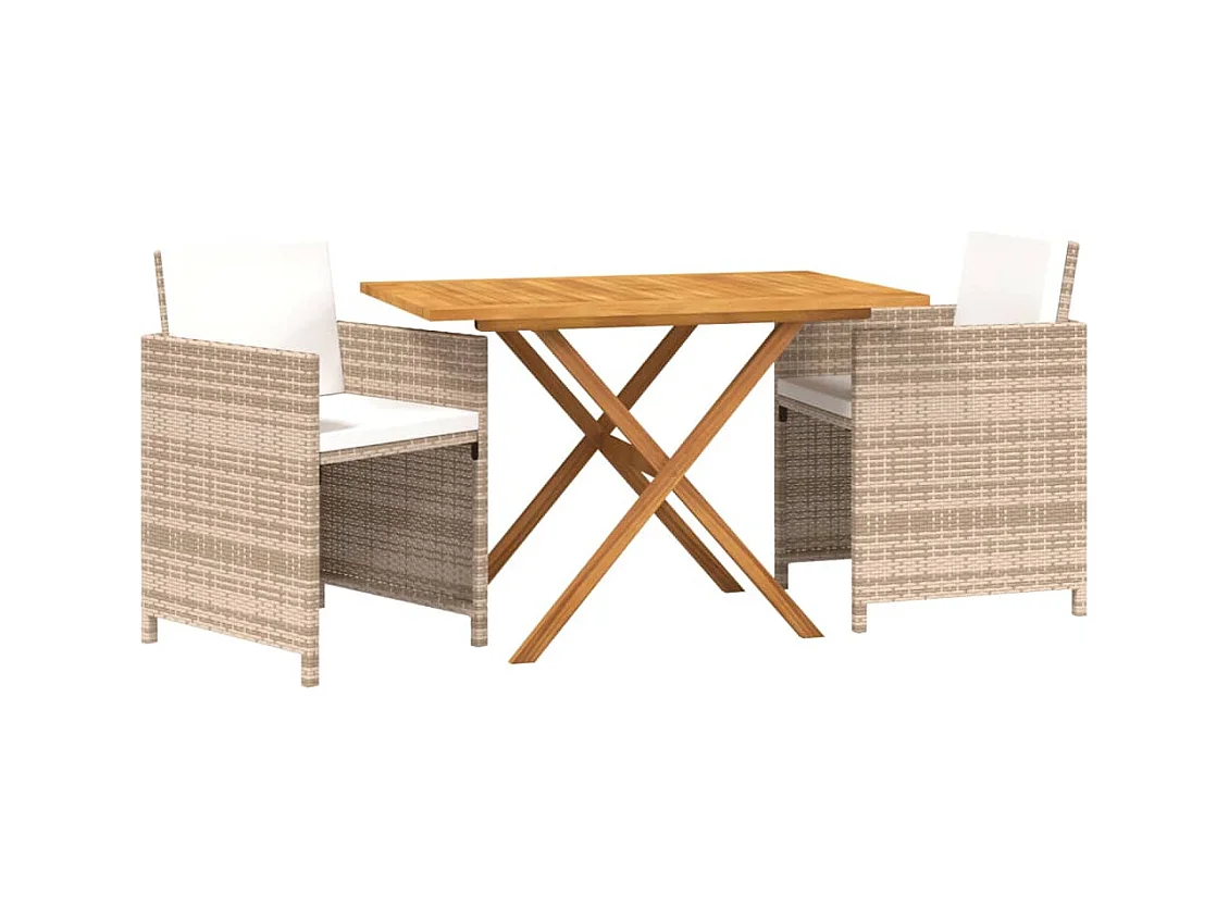 Zarnor  Ensemble à manger de jardin 3 pcs avec coussins Beige