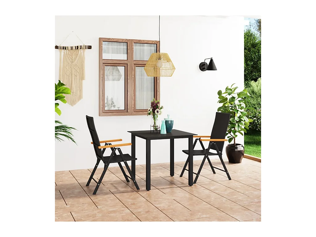 Volny  Ensemble à manger de jardin 3 pcs noir et marron