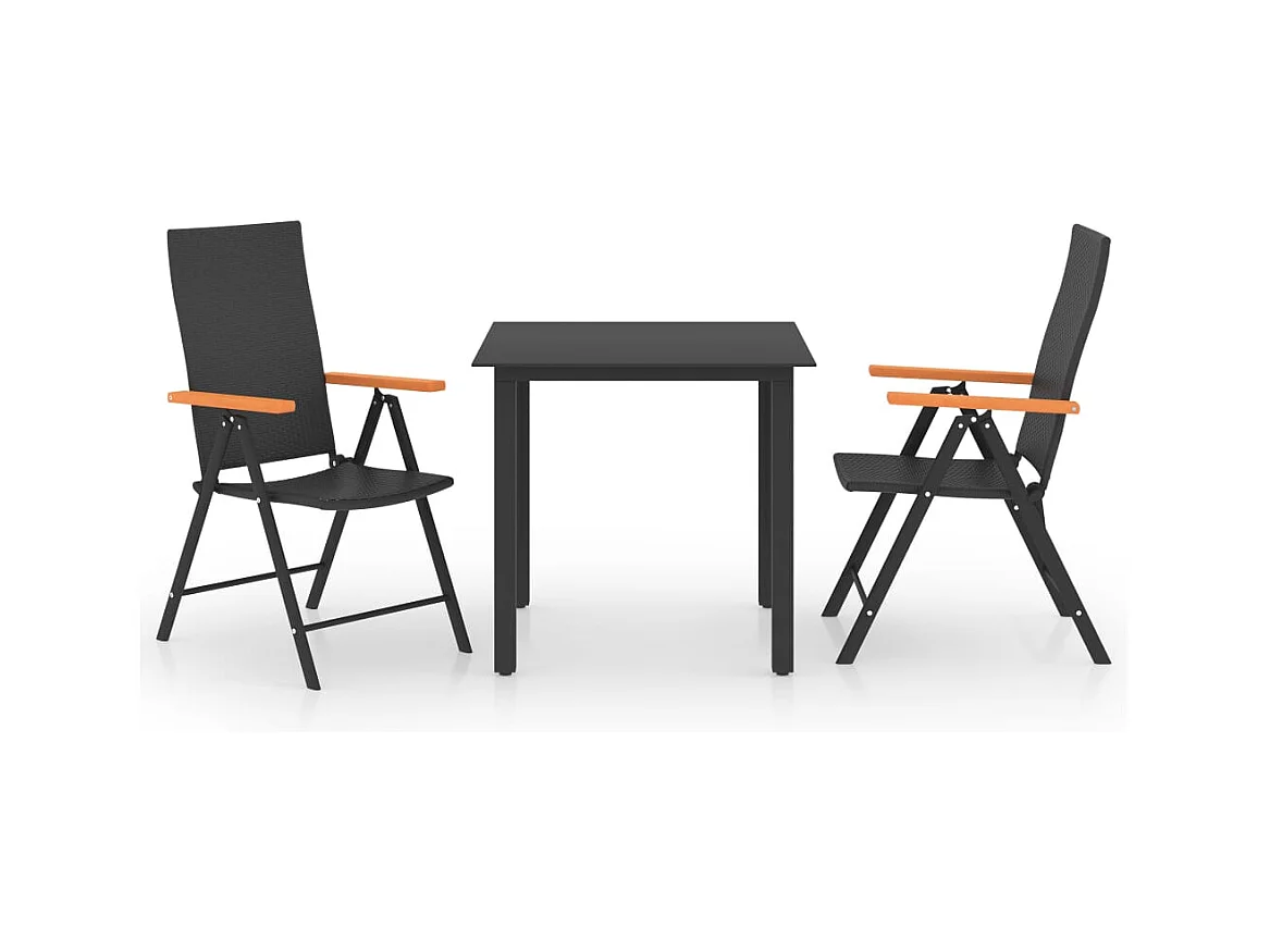 Volny  Juego de comedor para jardín 3 piezas negro y marrón