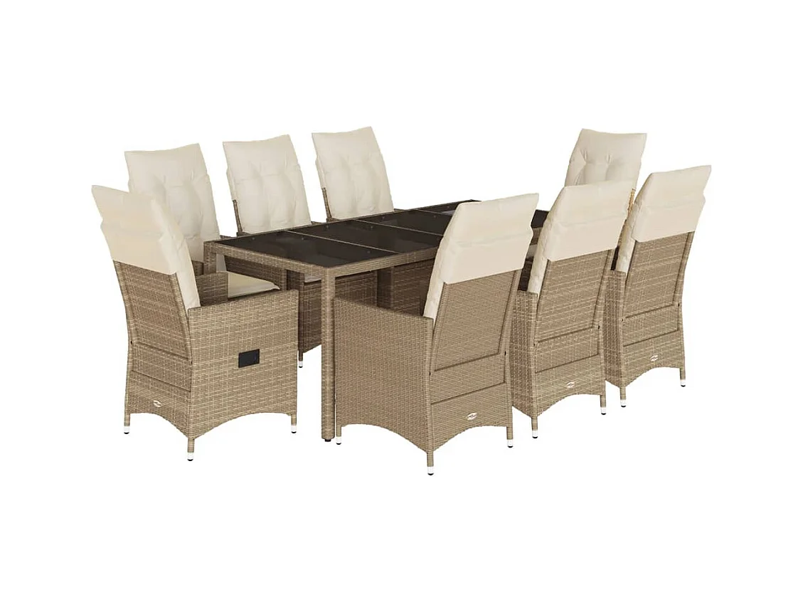 Colonial Pine Hills  Set comedor de jardín 9 pzas con cojines ratán sintético beige