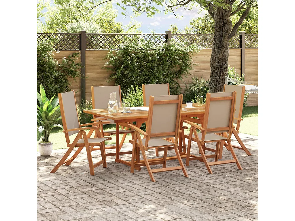 Yljo  Juego comedor de jardín 7 pzas madera maciza acacia y textileno