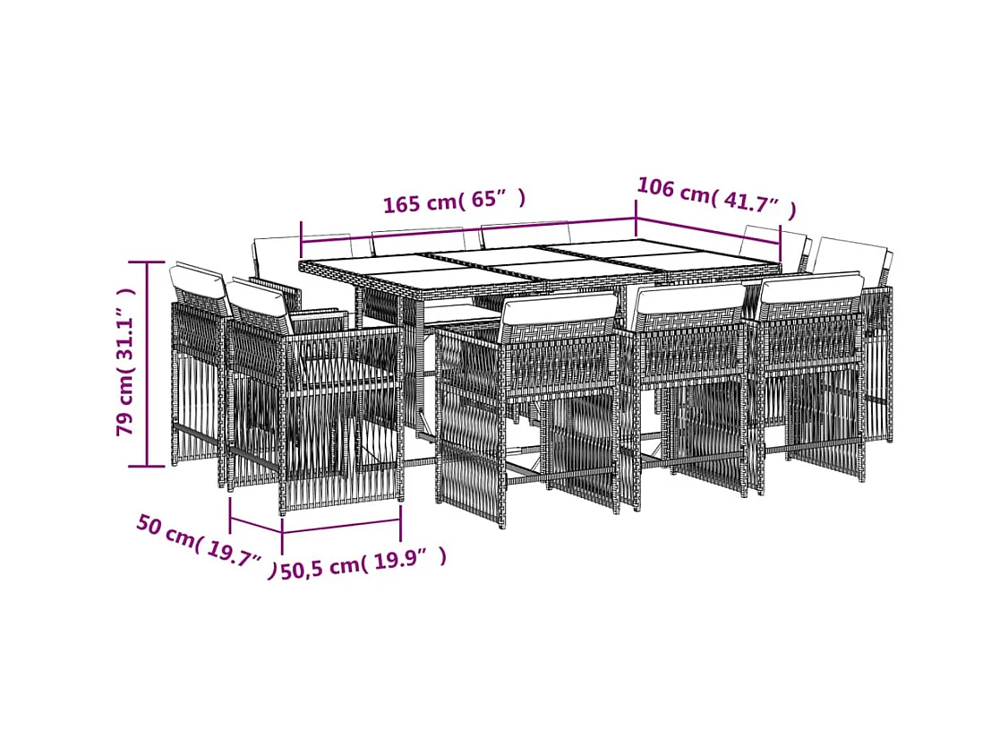 Maart  11-delige Tuinset met kussens poly rattan zwart