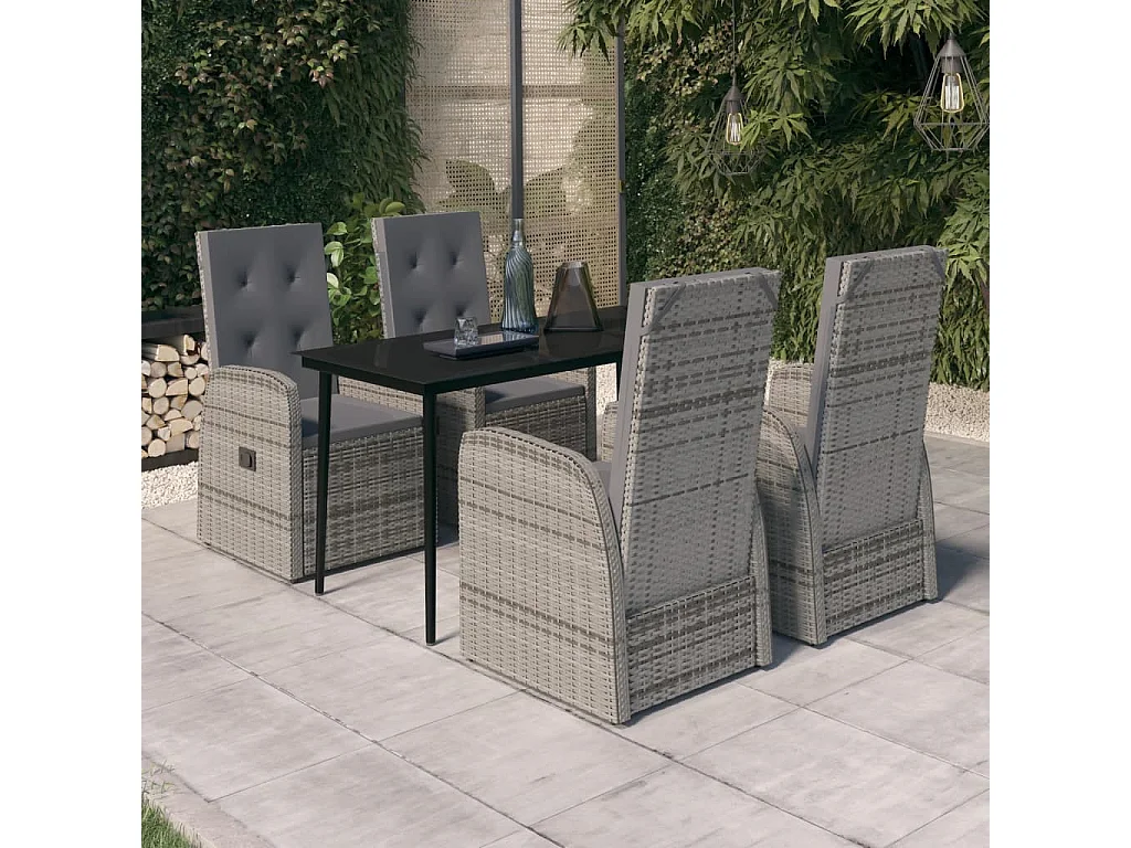Mirella  Juego de comedor de jardín 5 piezas con cojines gris