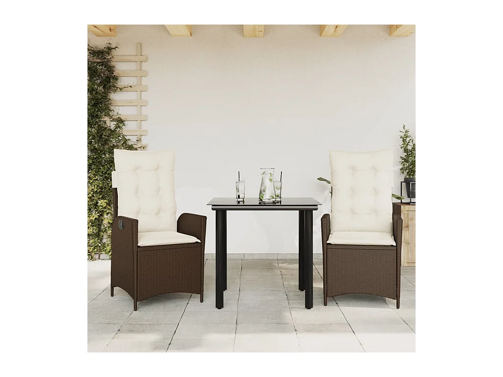 Garden Furniture -  Set comedor de jardín 3 piezas y cojines ratán sintético marrón
