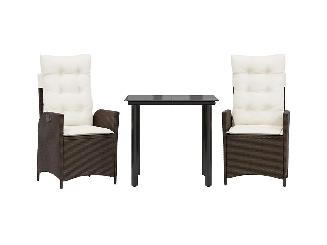 Garden Furniture -  Set comedor de jardín 3 piezas y cojines ratán sintético marrón