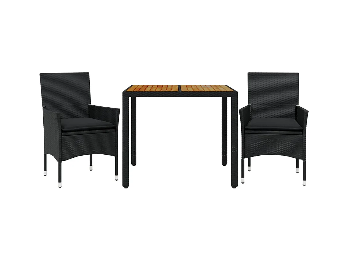 Les Mureaux  Ensemble à manger de jardin et coussins 3 pcs noir rotin acacia