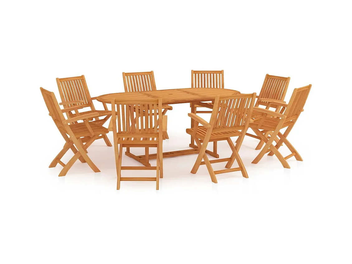 Kari  Ensemble à manger de jardin 9 pcs Bois de teck massif