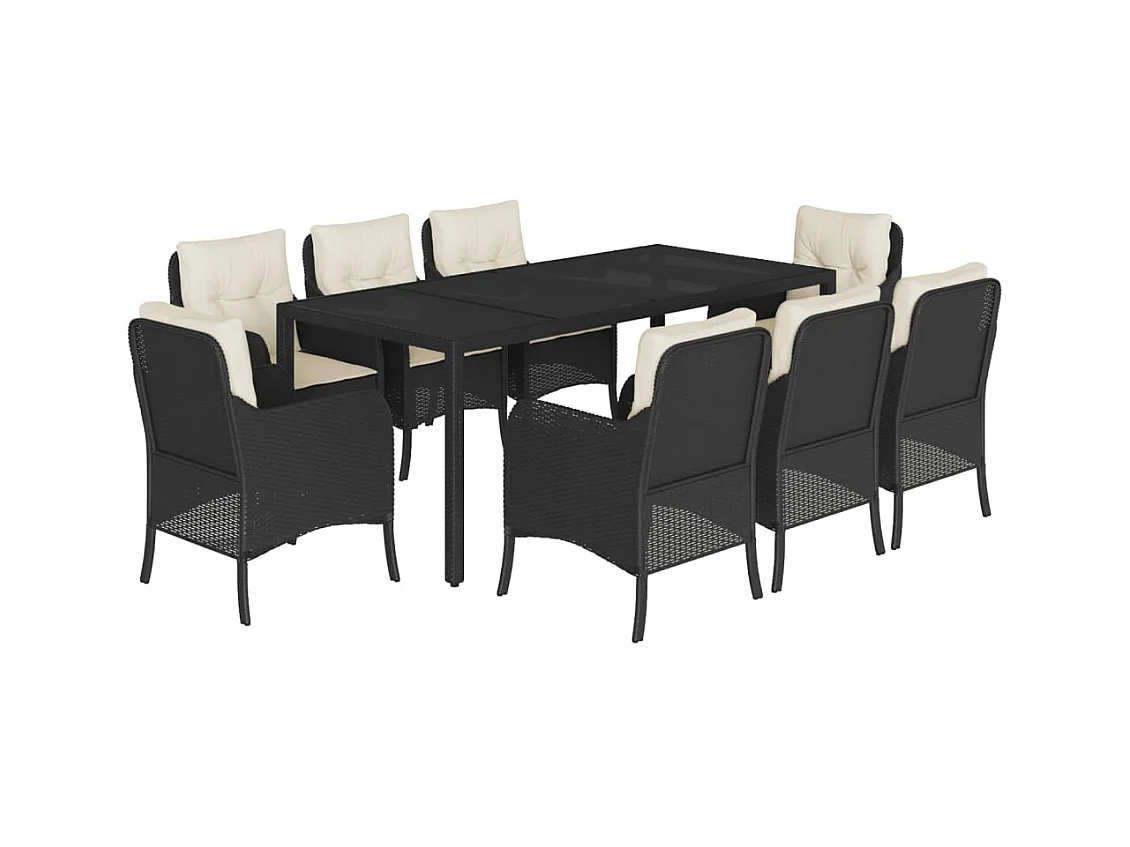 Marco Gianluca  Ensemble à manger de jardin 9pcs coussins noir résine tressée