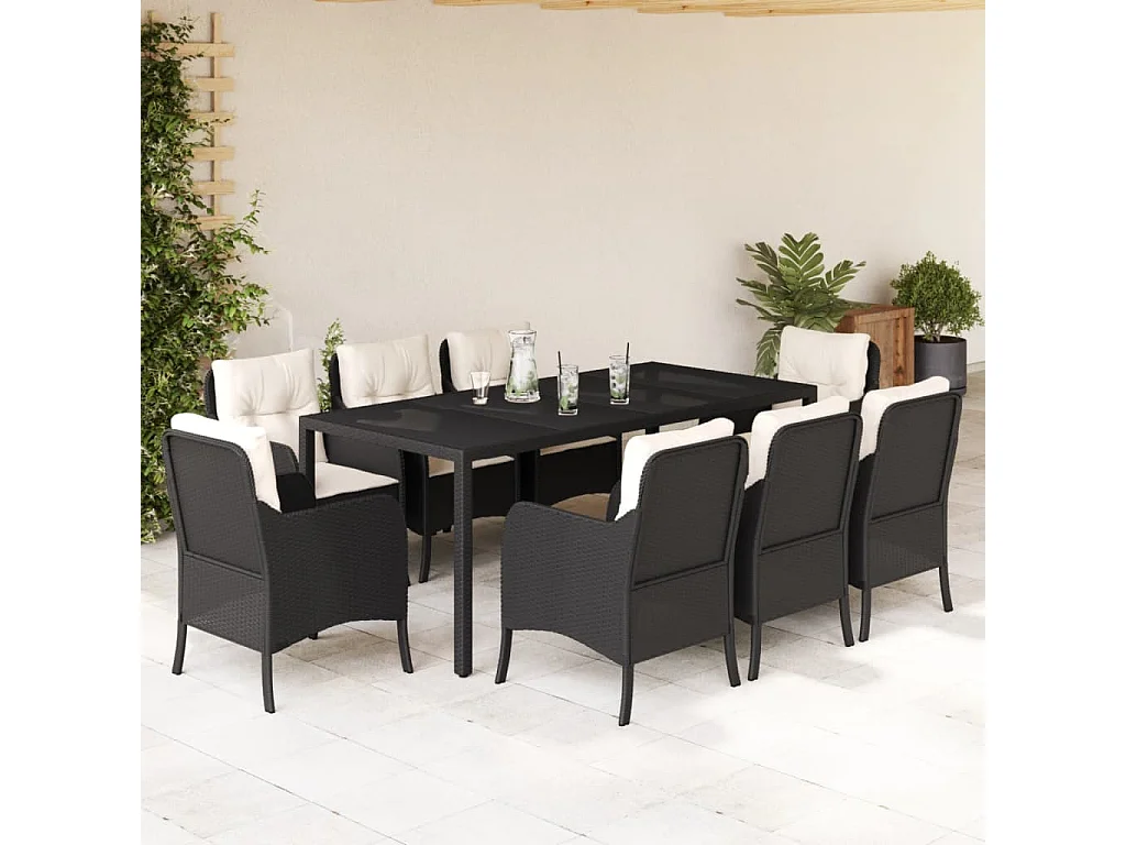 Marco Gianluca  Ensemble à manger de jardin 9pcs coussins noir résine tressée