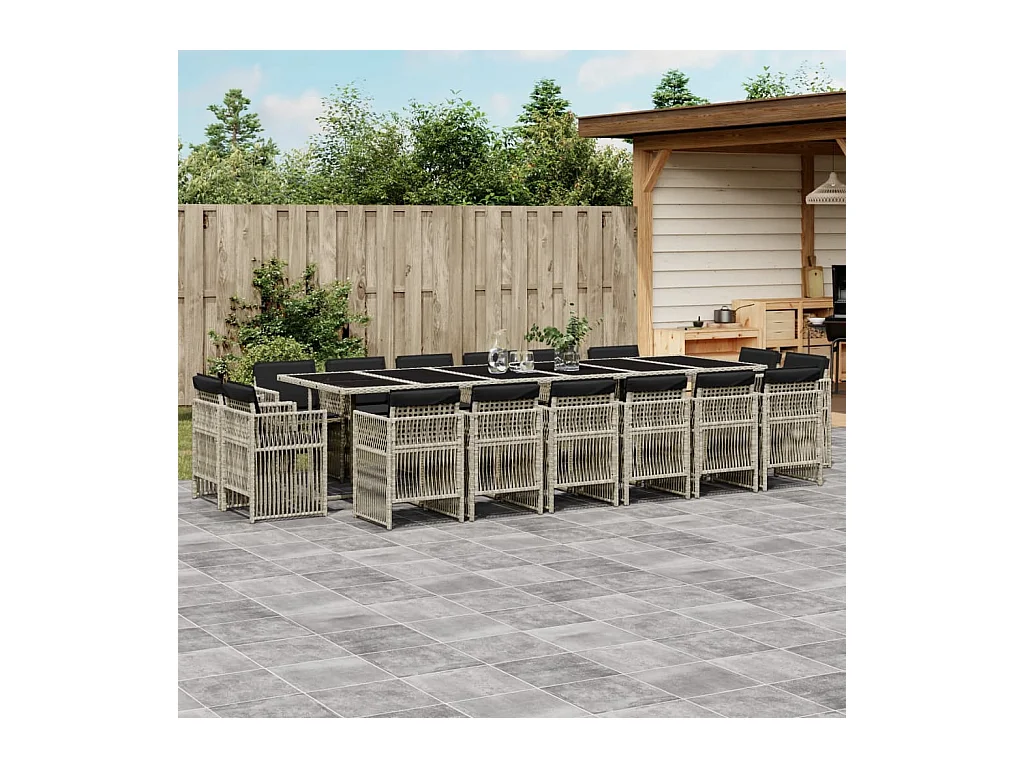 Steenbergen  Ensemble à manger de jardin et coussins 17 pcs gris clair rotin