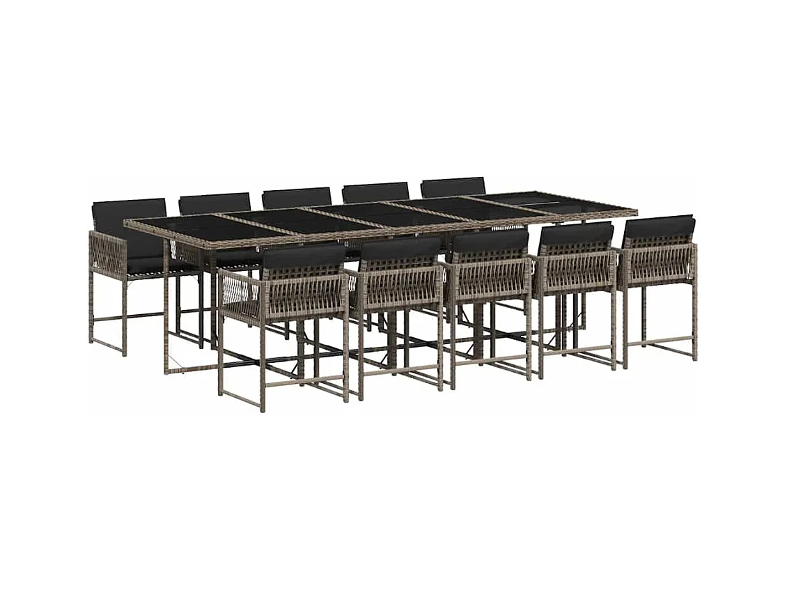 Sharif  Ensemble à manger de jardin 11pcs avec coussins gris poly rotin