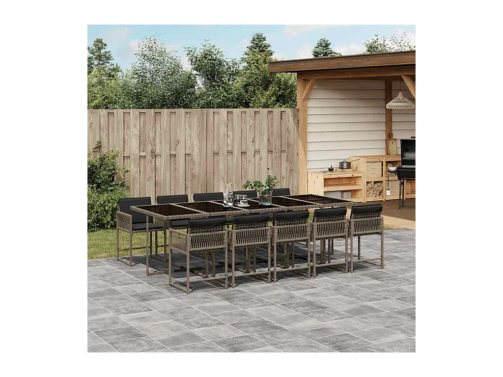 Sharif  Ensemble à manger de jardin 11pcs avec coussins gris poly rotin