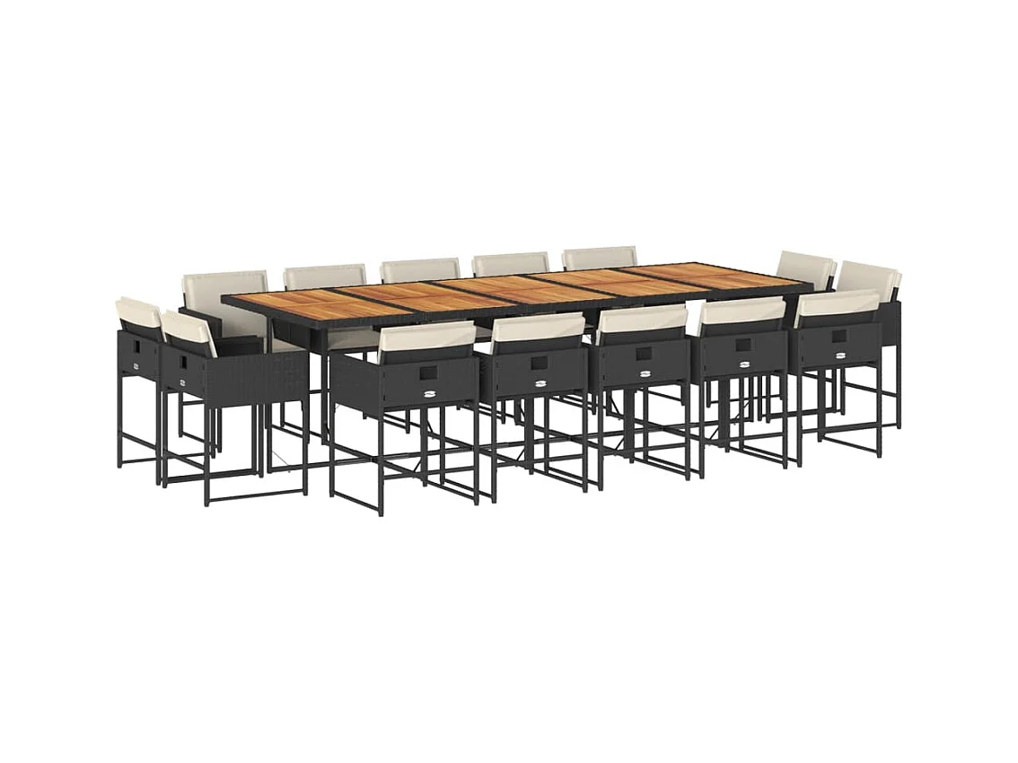 Brienne  Set comedor de jardín con cojines 15 pzas ratán sintético negro