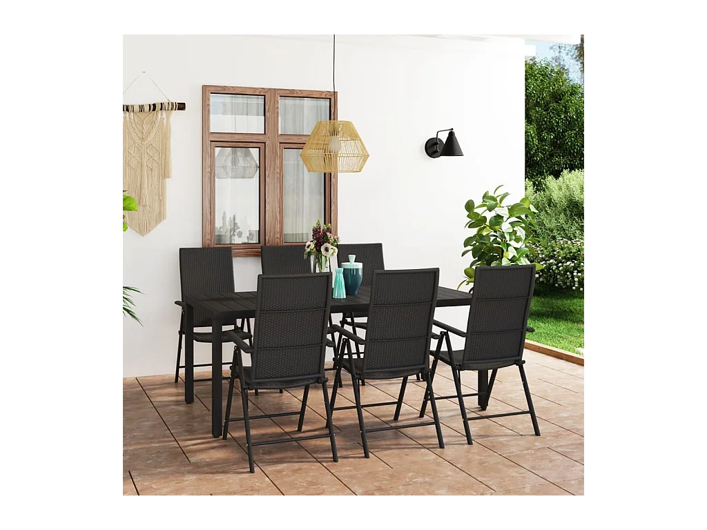 Garden Furniture -  Ensemble à manger de jardin 7 pcs noir