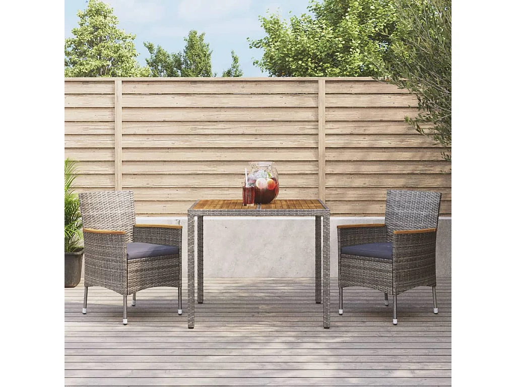 Prolenta Premium -  Ensemble à manger de jardin 3 pcs coussins gris résine tressée