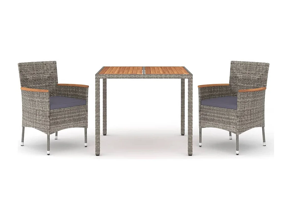 Prolenta Premium -  Ensemble à manger de jardin 3 pcs coussins gris résine tressée