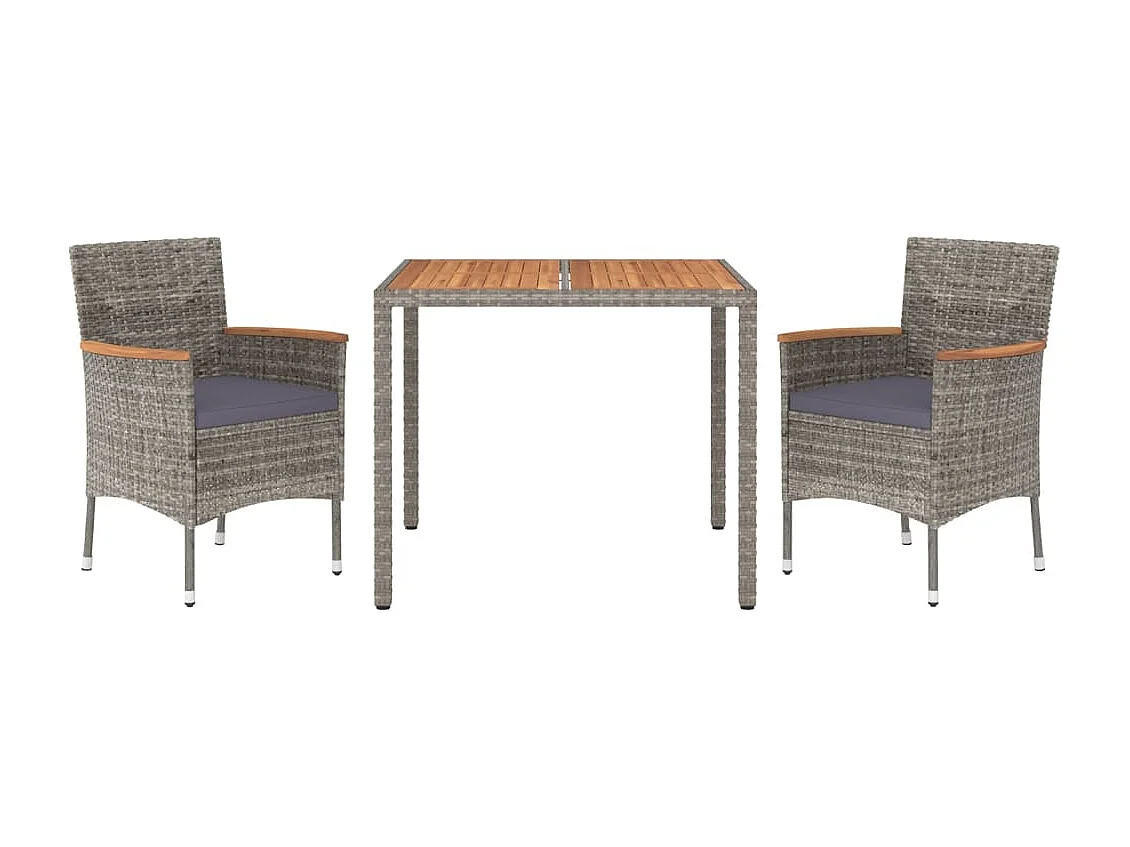 Prolenta Premium -  Ensemble à manger de jardin 3 pcs coussins gris résine tressée