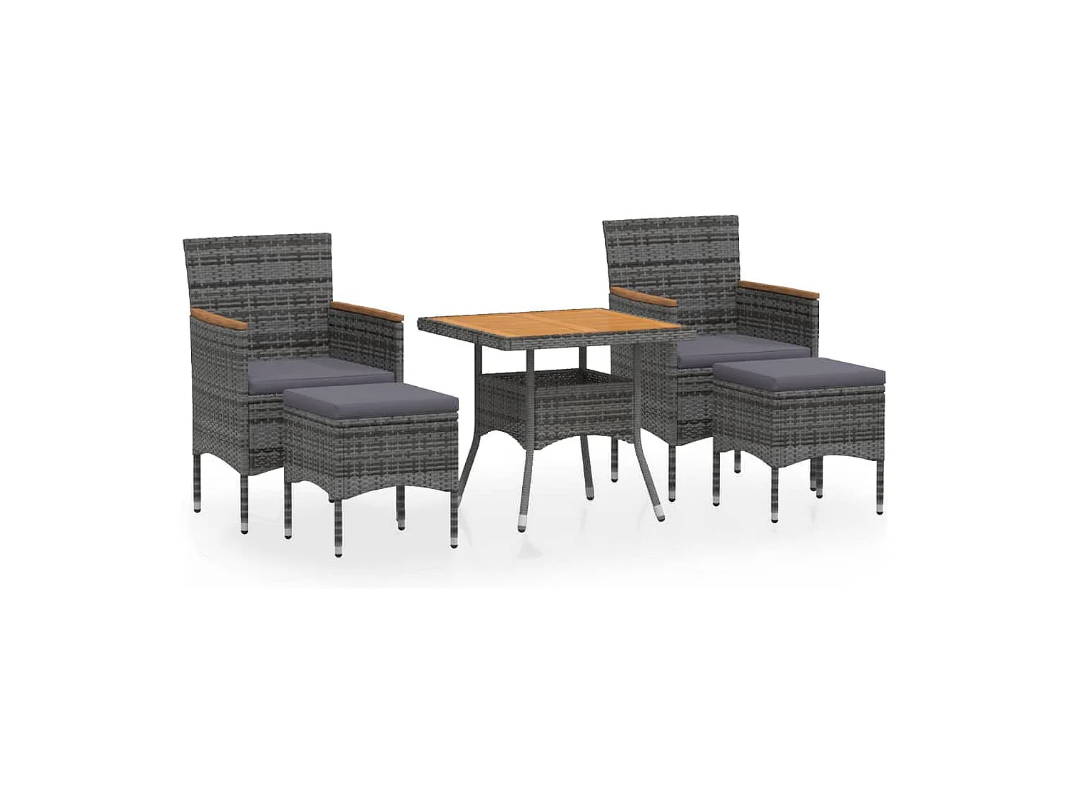 Roan  Set de comedor jardín 5 pzas ratán sintético madera acacia gris