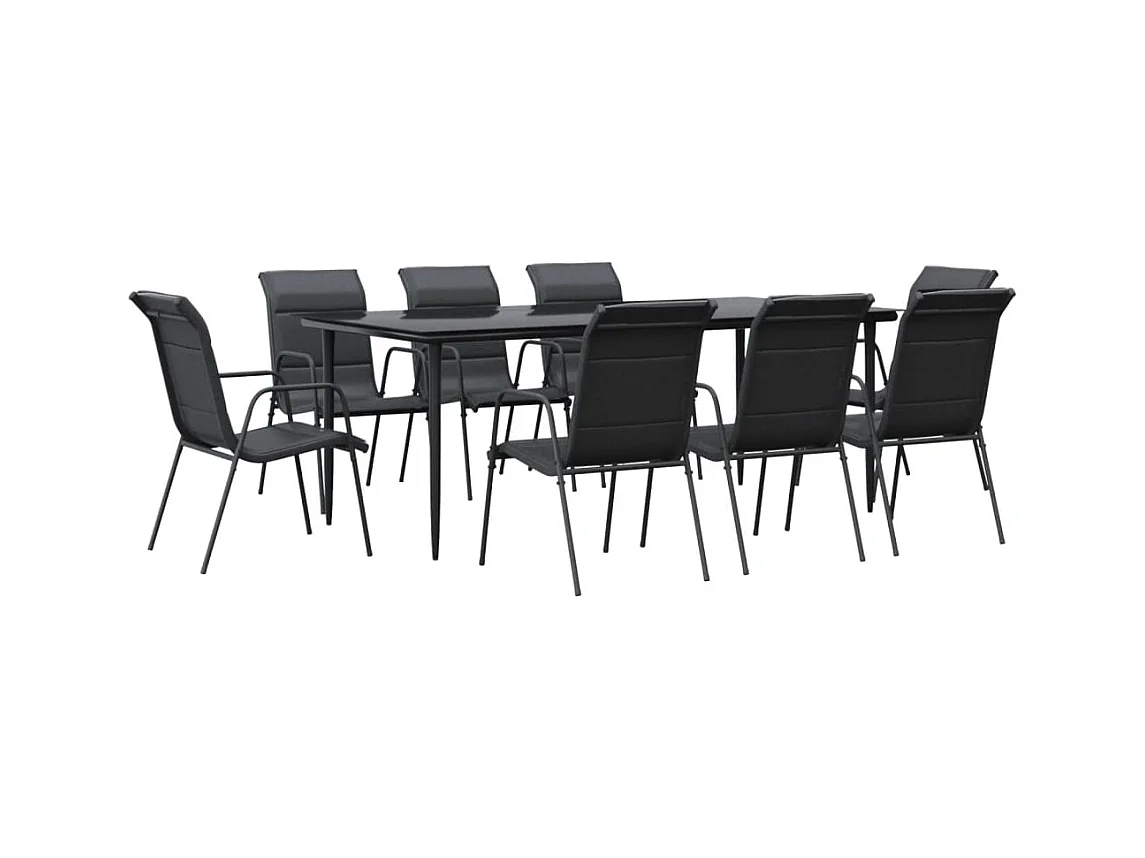 Årslev  Juego de comedor para jardín 9 piezas acero y textilene negro