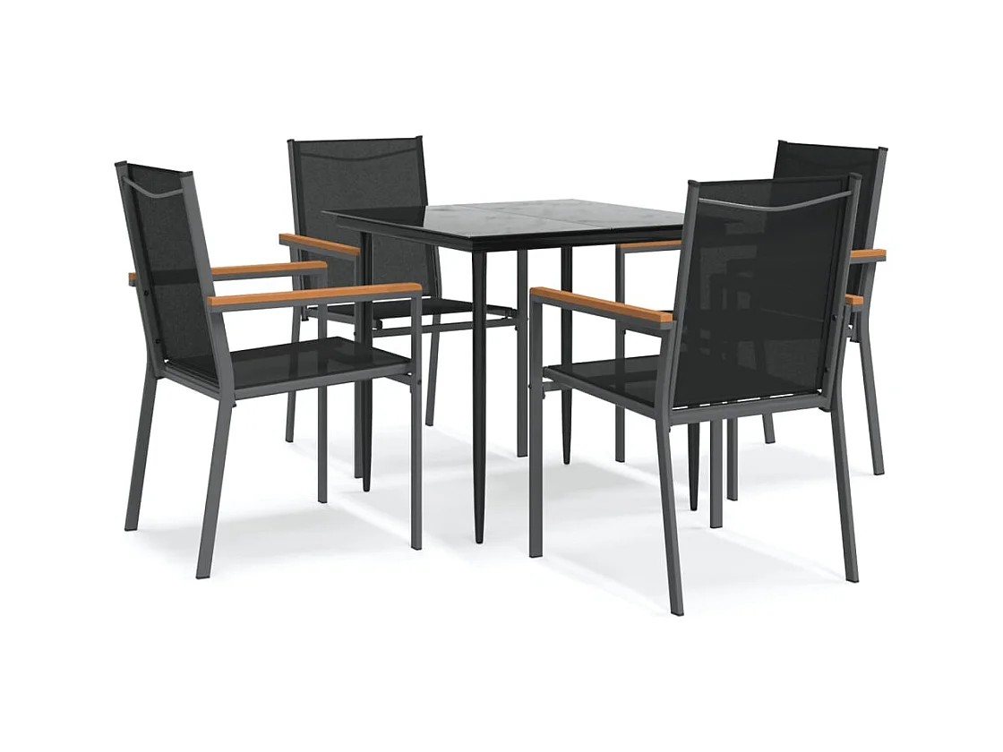 Varlen  Ensemble à manger de jardin 5 pcs noir textilène et acier
