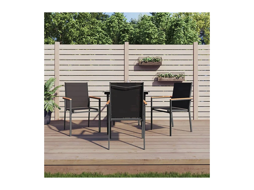 Varlen  Ensemble à manger de jardin 5 pcs noir textilène et acier