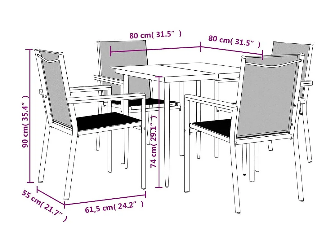 Varlen  5-delige Tuinset textileen en staal zwart
