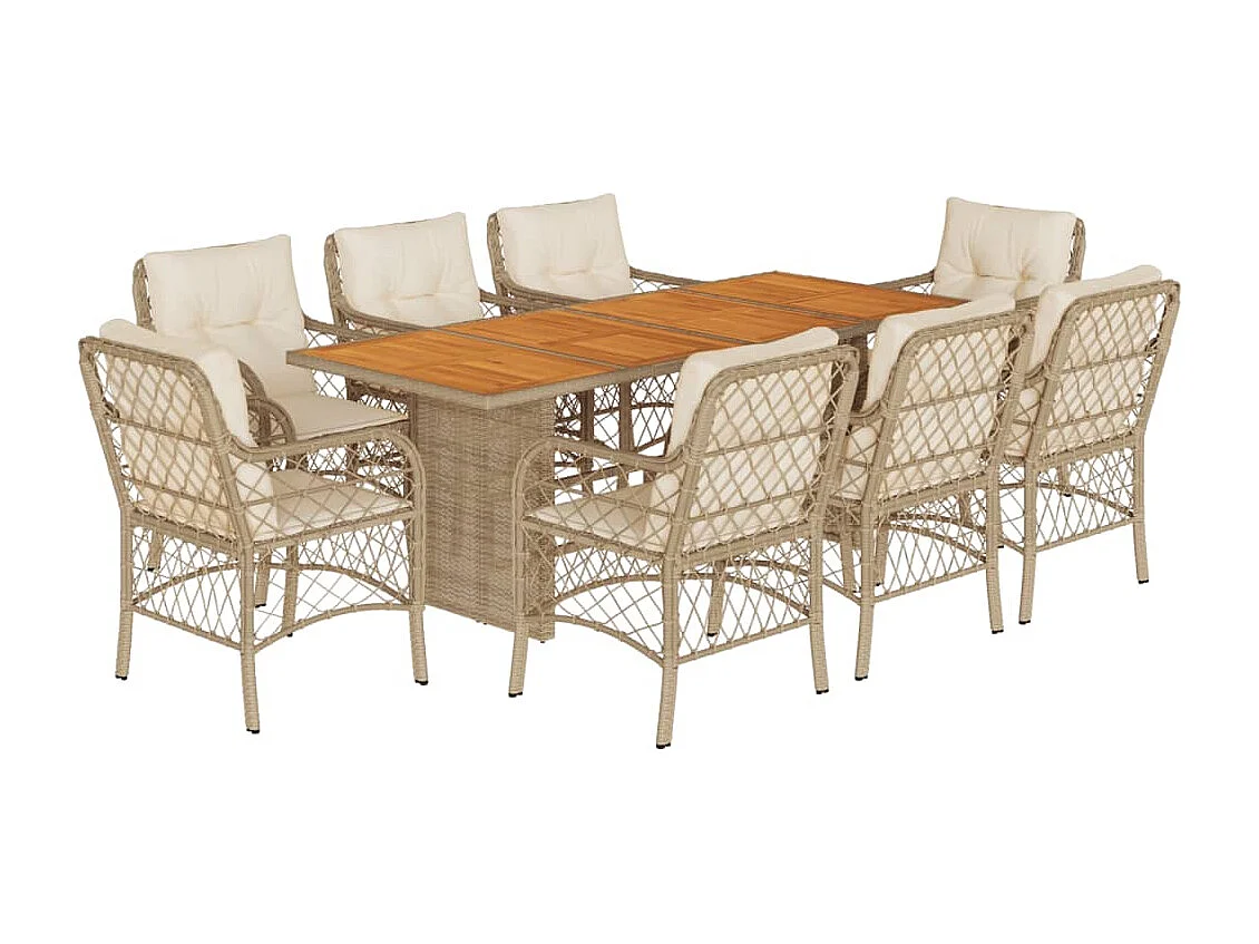 Fort Bragg  9-delige Tuinset met kussens poly rattan beige
