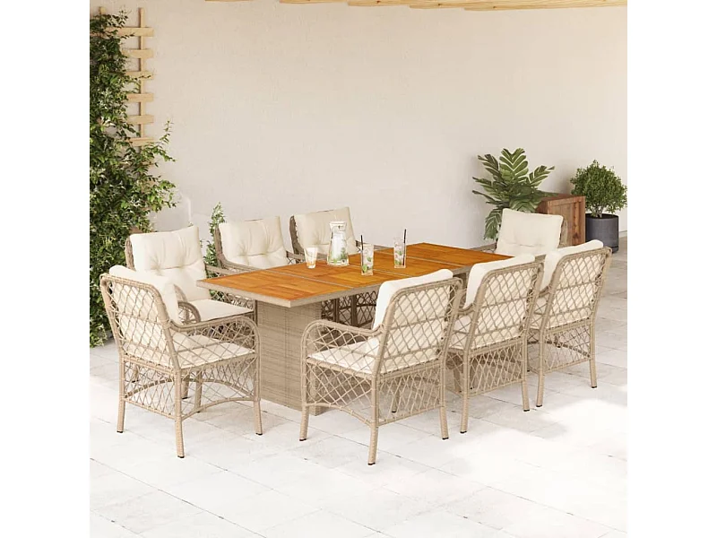 Fort Bragg  9-delige Tuinset met kussens poly rattan beige