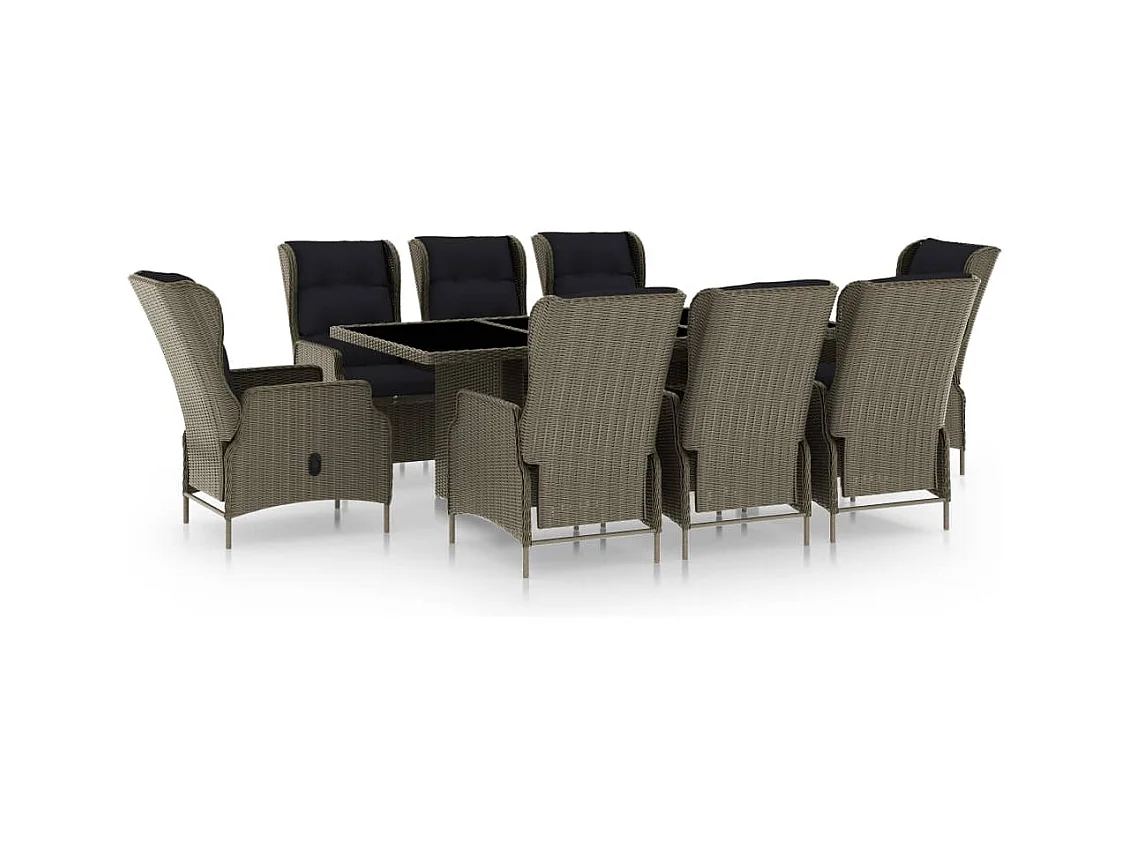 Saint-Denis  Ensemble à manger d'extérieur et coussins 9 pcs résine tressée