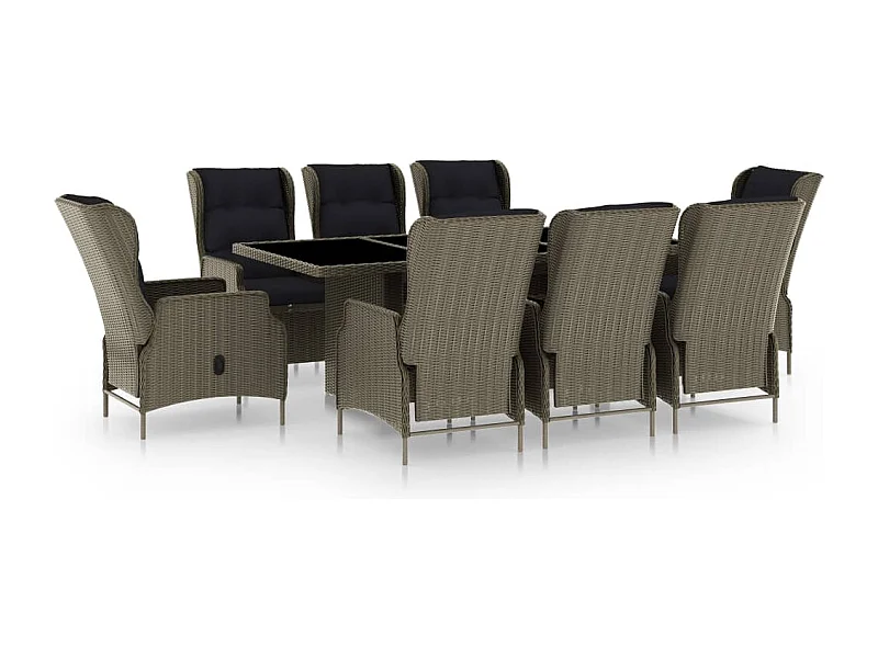 Saint-Denis  Ensemble à manger d'extérieur et coussins 9 pcs résine tressée