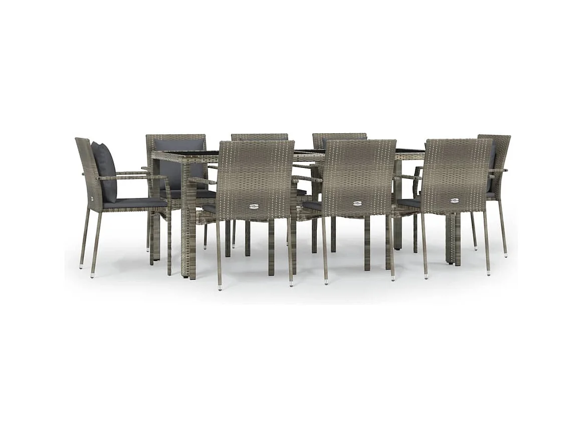 Pyhäntä  Ensemble à manger de jardin 9 pcs coussins gris résine tressée