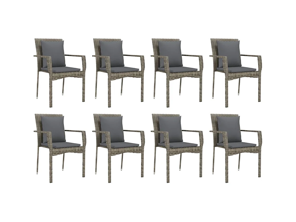 Pyhäntä  Ensemble à manger de jardin 9 pcs coussins gris résine tressée