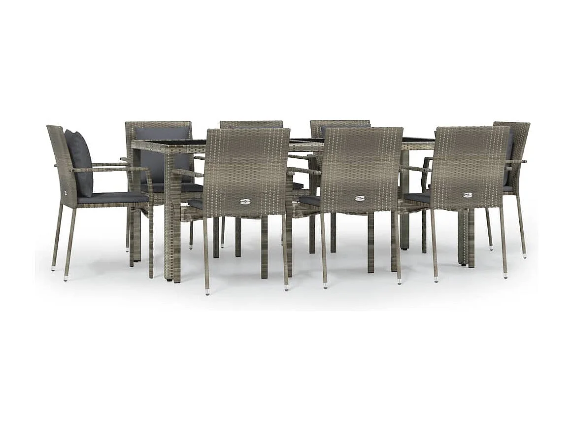 Pyhäntä  9-delige Tuinset met kussens poly rattan grijs