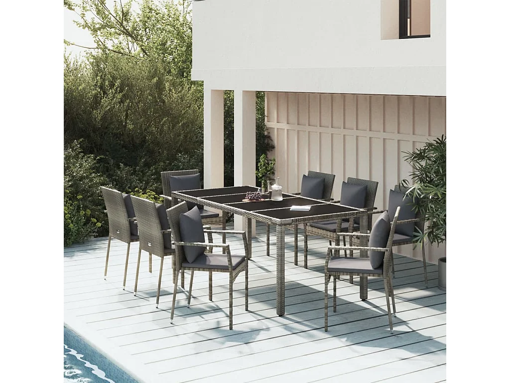 Pyhäntä  9-delige Tuinset met kussens poly rattan grijs