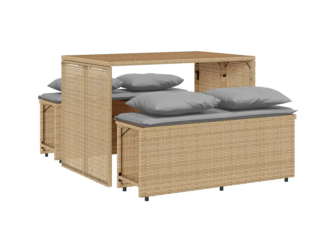 Zizo  Ensemble à manger de jardin et coussins 3 pcs Beige poly rotin