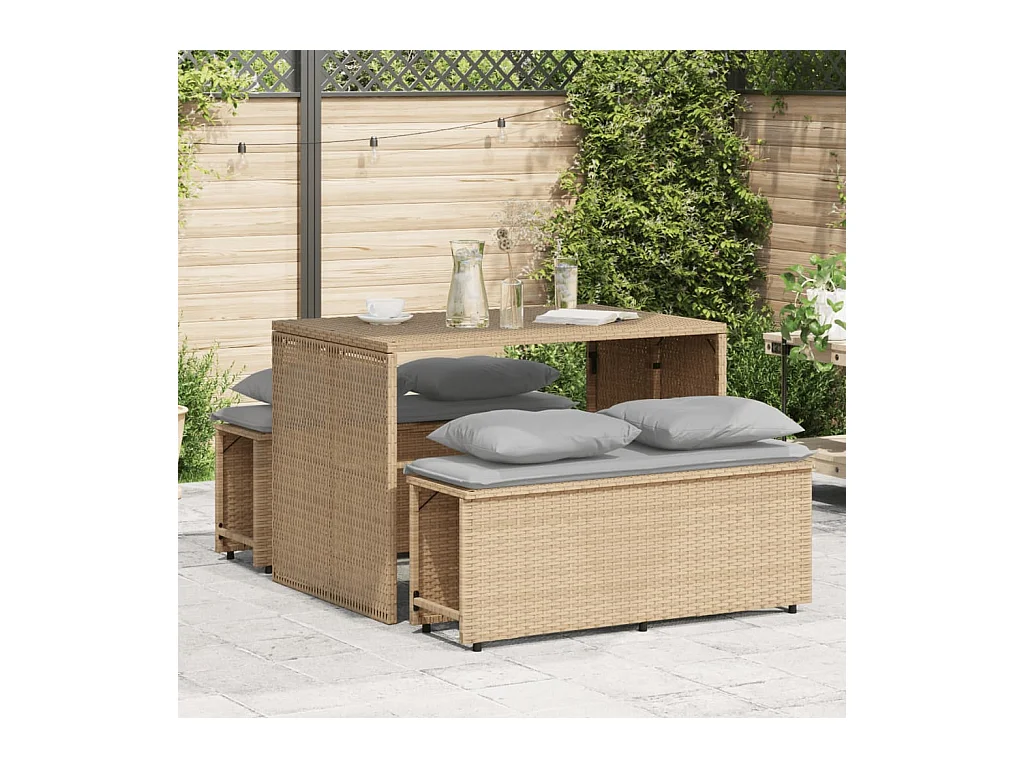 Zizo  Ensemble à manger de jardin et coussins 3 pcs Beige poly rotin