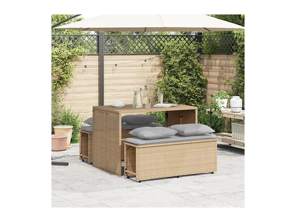 Zizo  Ensemble à manger de jardin et coussins 3 pcs Beige poly rotin