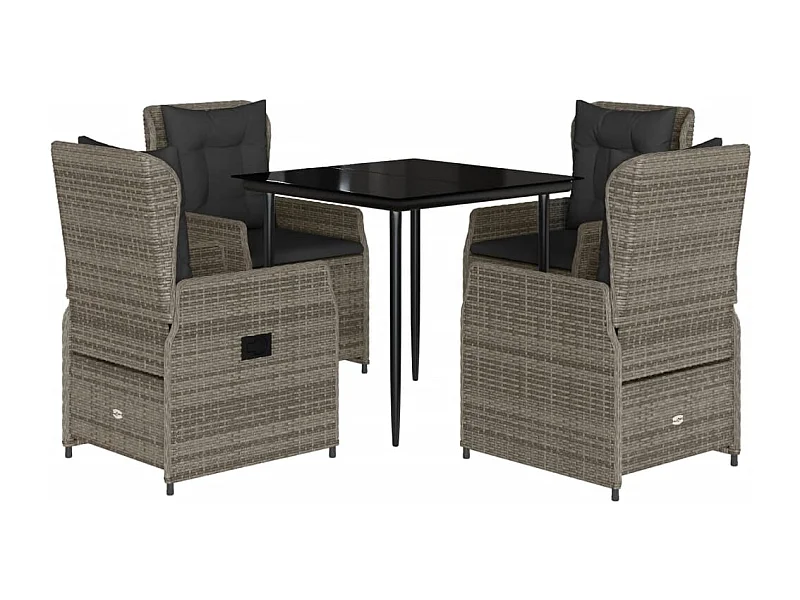 Tilly  Ensemble à manger de jardin 5 pcs coussins gris résine tressée