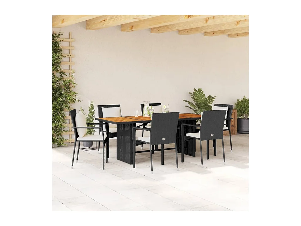 Jacqueline-Anne  7-delige Tuinset met kussens poly rattan zwart