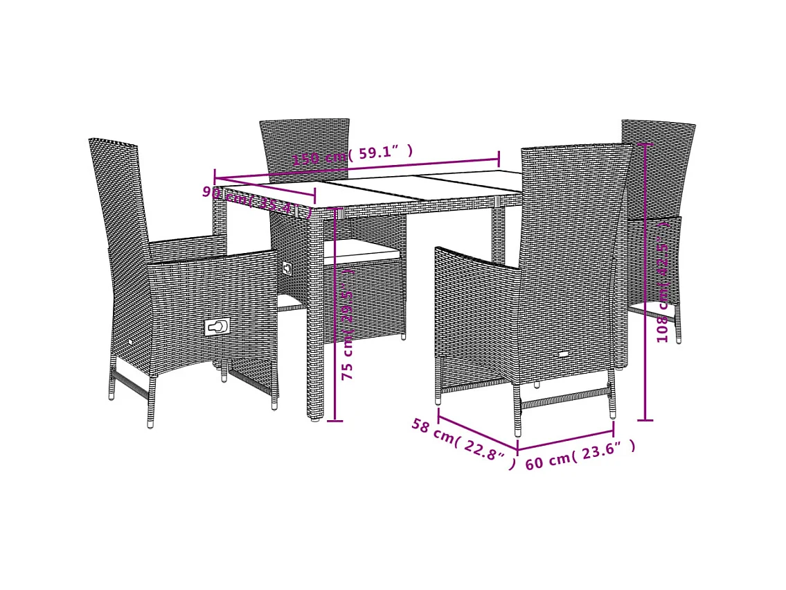 Barnesville  5-delige Tuinset met kussens poly rattan beige