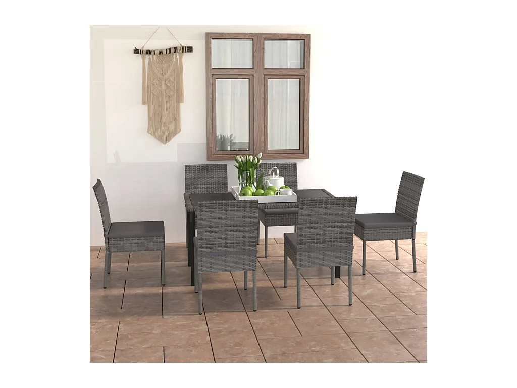 Glenn Samuel  Ensemble à manger de jardin 7 pcs Résine tressée Gris