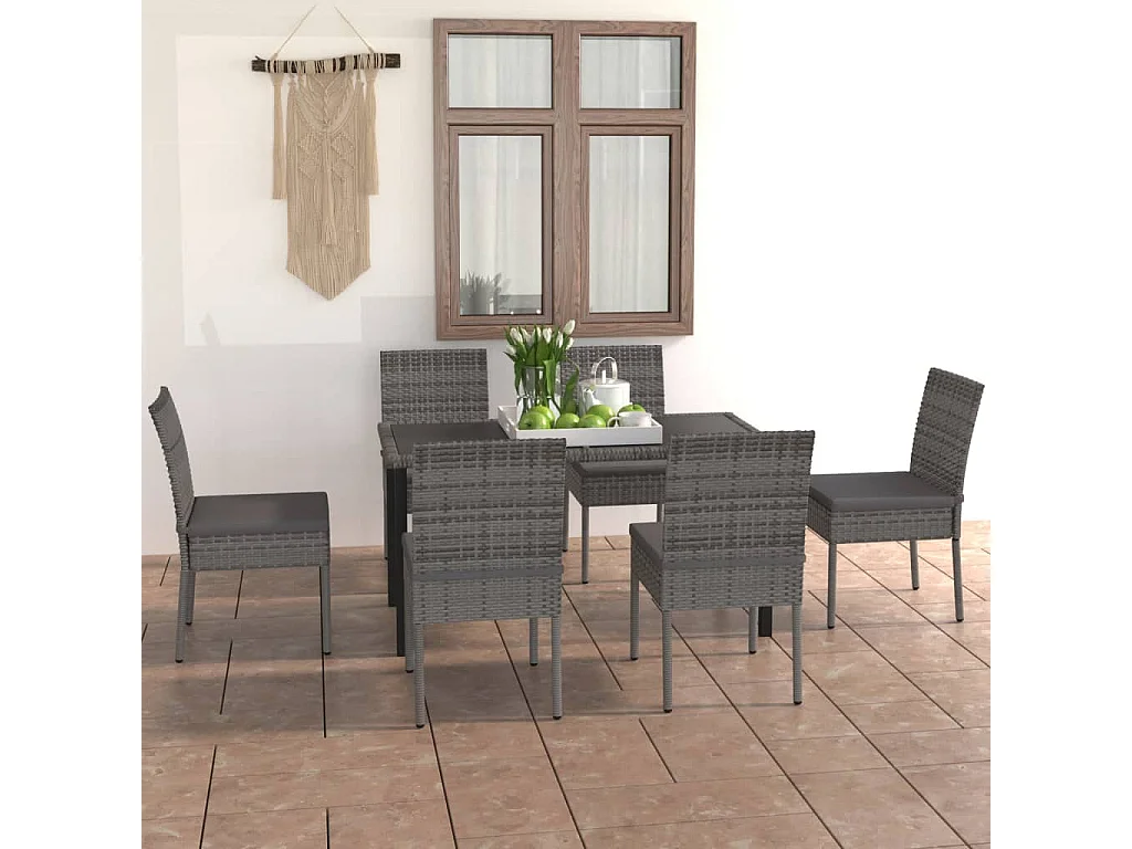 Glenn Samuel  Ensemble à manger de jardin 7 pcs Résine tressée Gris