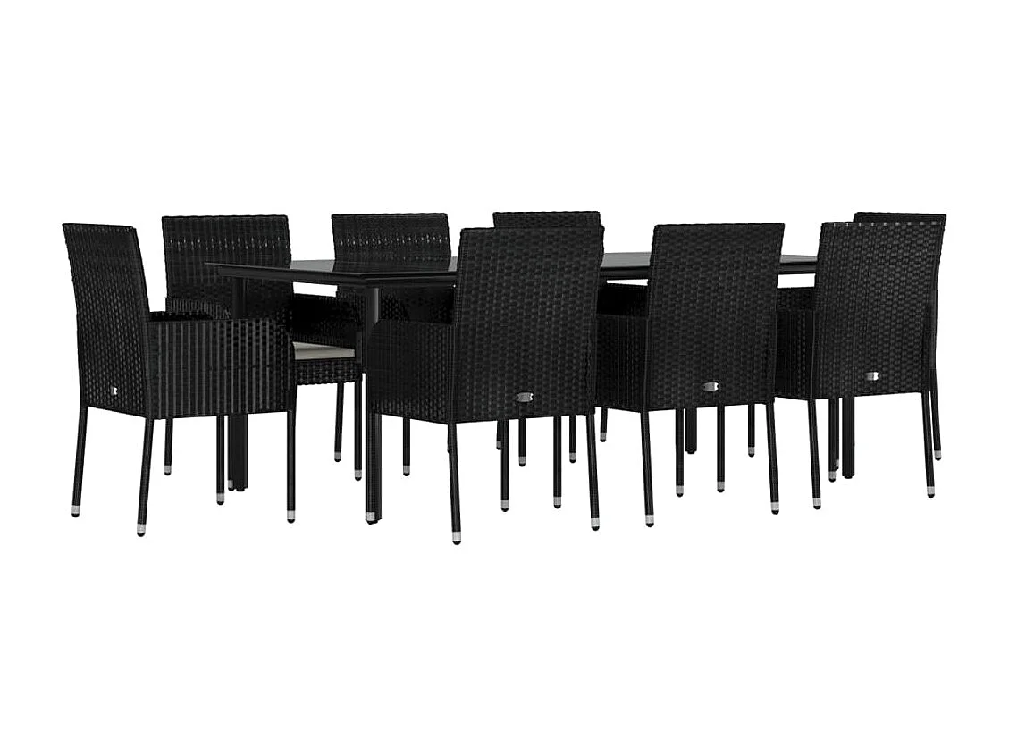 Zyldr  Ensemble à manger jardin 9pcs et coussins noir résine tressée