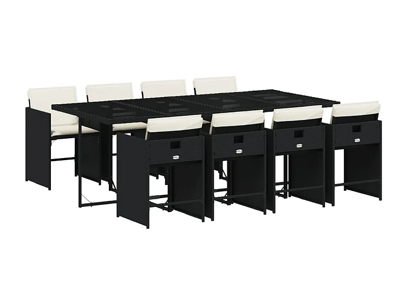 Heeswijk-Dinther  Set de comedor de jardín 9 pzas y cojines ratán sintético negro