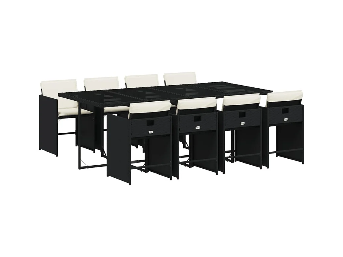 Heeswijk-Dinther  Set de comedor de jardín 9 pzas y cojines ratán sintético negro