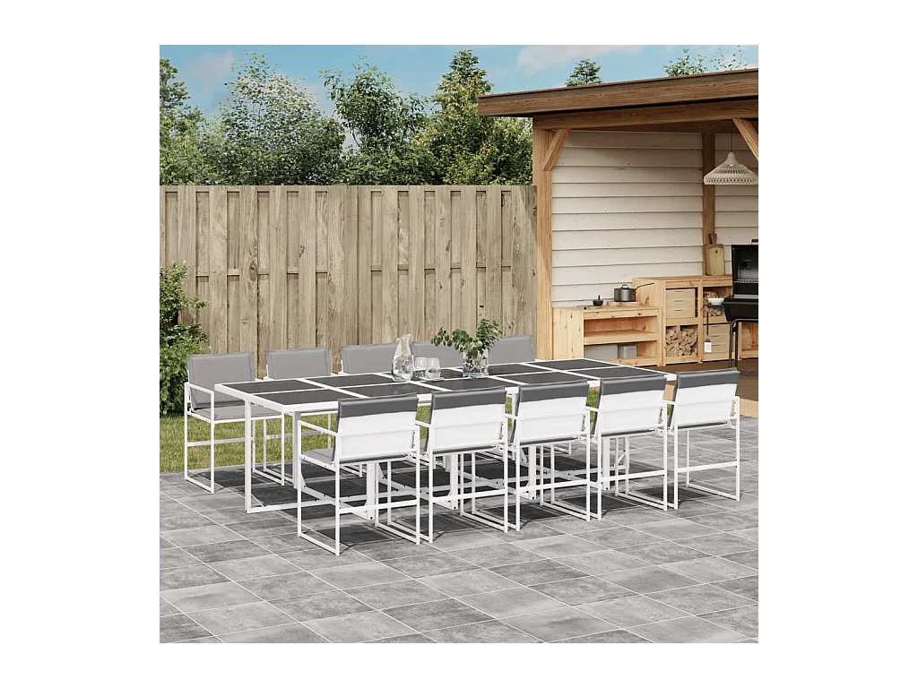Bardstown  Ensemble à manger de jardin avec coussins 11pcs blanc textilène