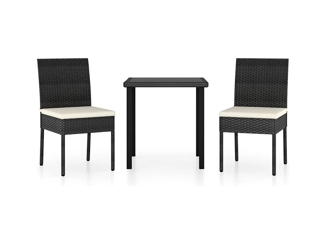 Nesrin  Ensemble à manger de jardin 3 pcs Résine tressée Noir