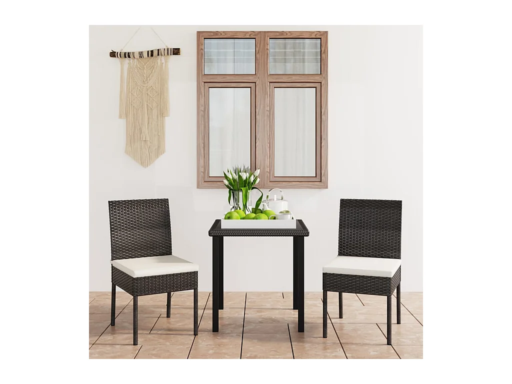 Nesrin  Ensemble à manger de jardin 3 pcs Résine tressée Noir