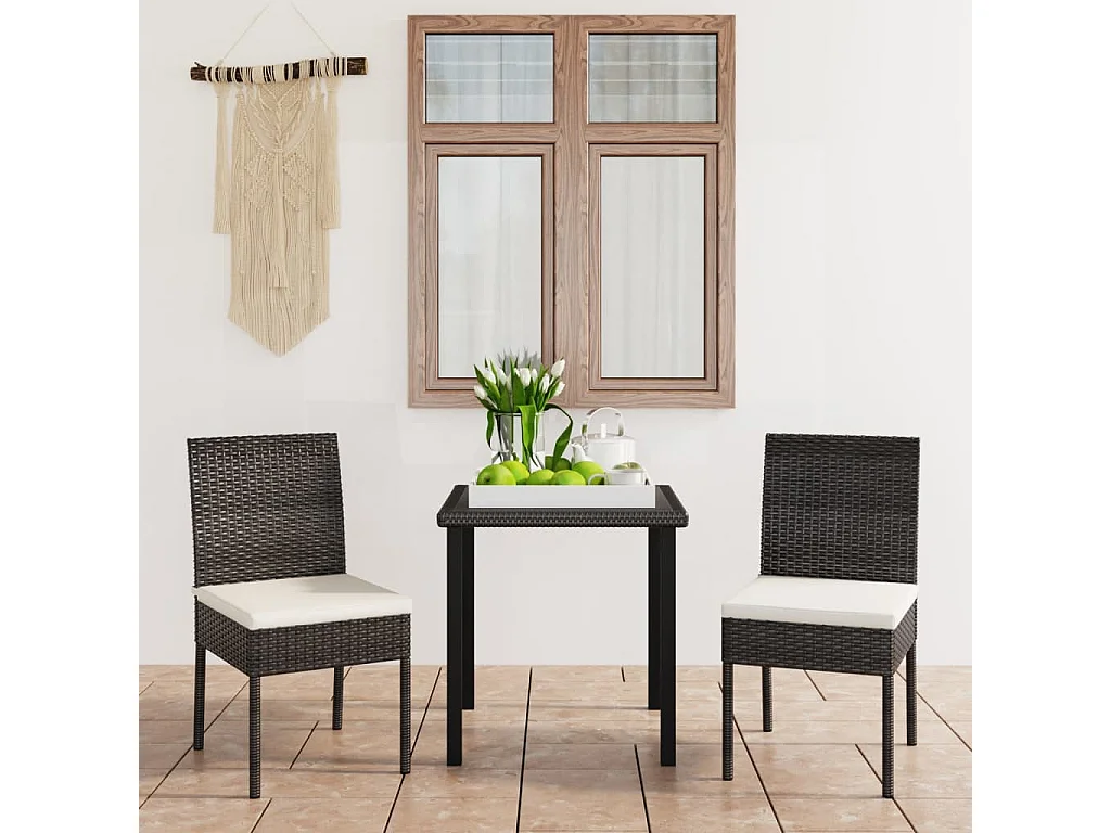 Nesrin  Ensemble à manger de jardin 3 pcs Résine tressée Noir