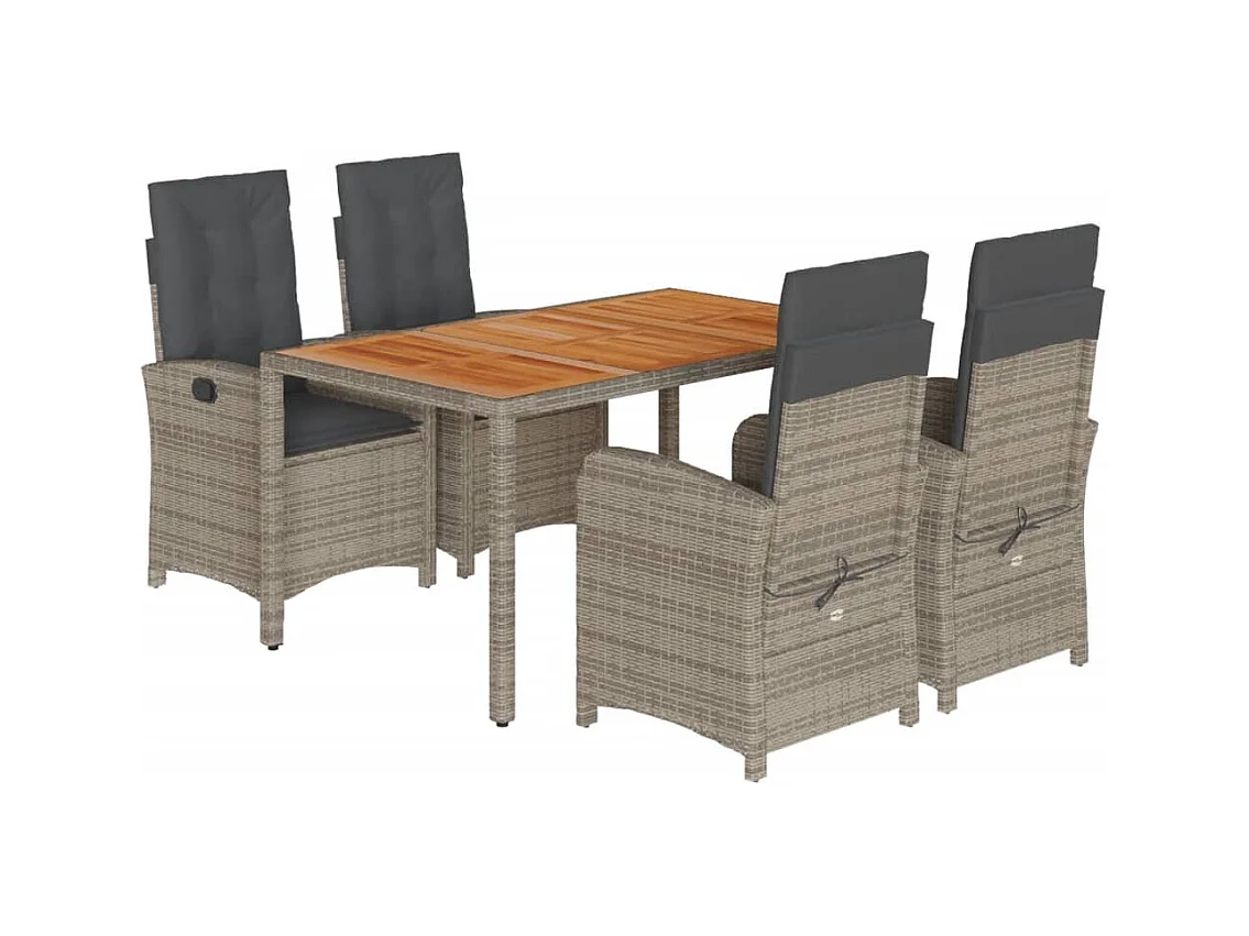 Adrien-Paul  Ensemble à manger de jardin 5 pcs coussins gris résine tressée